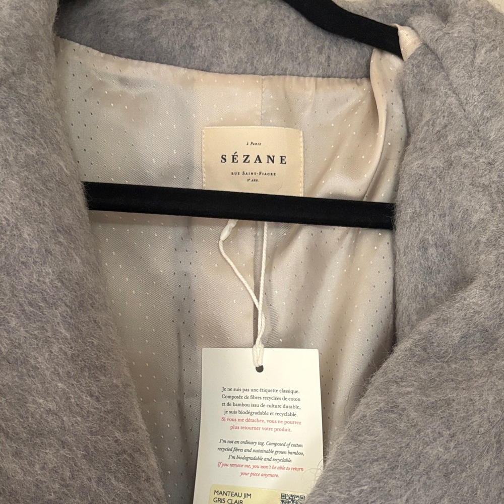 Sezane Pale Gray Double-Breasted Wool Pea Coat - Picture 4 of 10